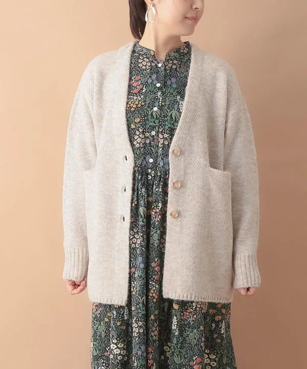 Softly knitted deer knit long cardigan 24W064 Tailored Straight A-Line