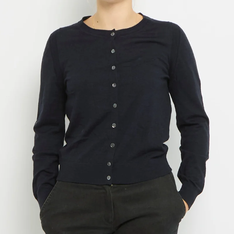 Round Neck Knitted Cardigan - UK 10 Crew Neck V-Neck Turtle Neck