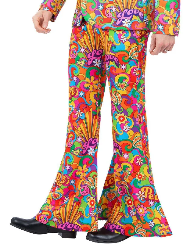 Peace And Love Mens 60s Rainbow Plus Size Flared Costume Pants Sleek Black Pants