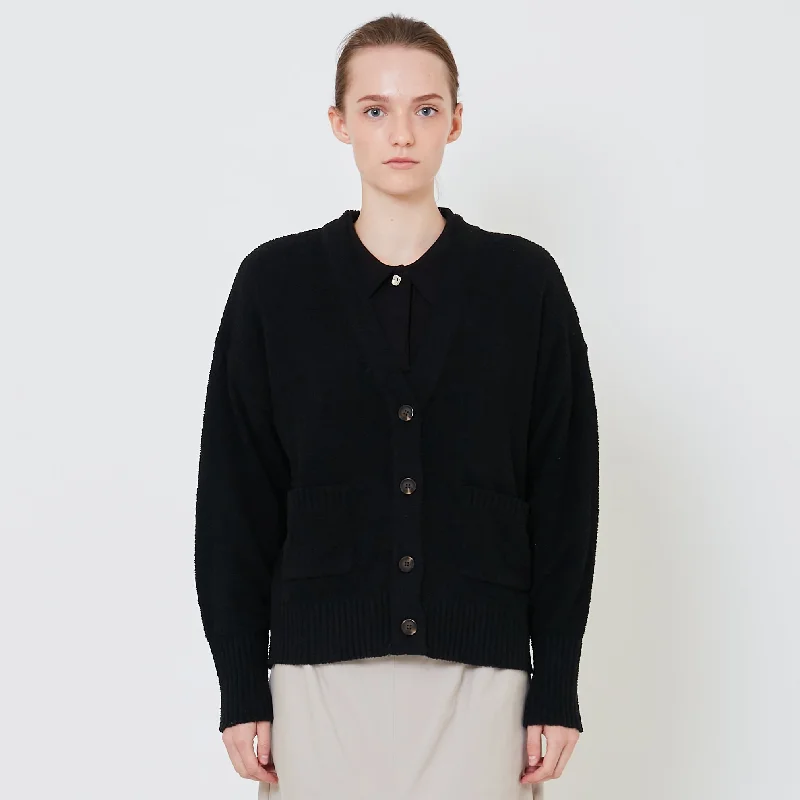 Women Textured Knit Cardigan - Black - SW2411196B Satin Blend Silk Blend Wool Blend