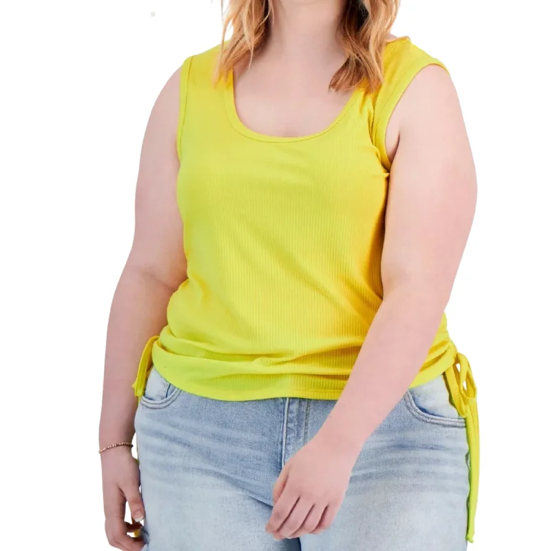 LOVE FIRE - Trendy Plus Size Side Rushed Drawstring Tank mesh tank top