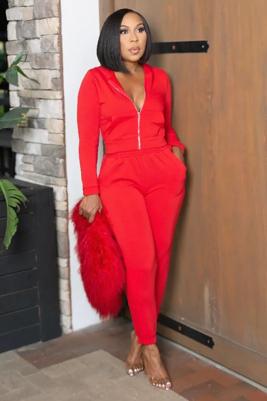 Debbie Casual Jogger Pant Set- Red Trendy Printed Pants
