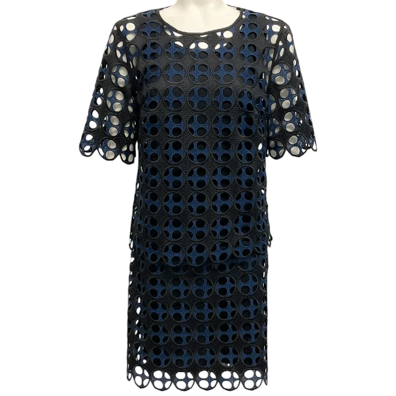 Akris Punto Black / Navy Circle Cut Out Top / Skirt Set spandex blend skirt