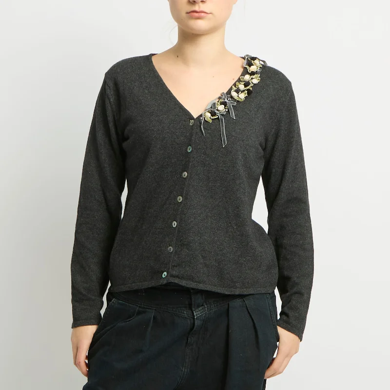 Flower Detail Knitted Cardigan - UK 8 Bright Pastel Dark