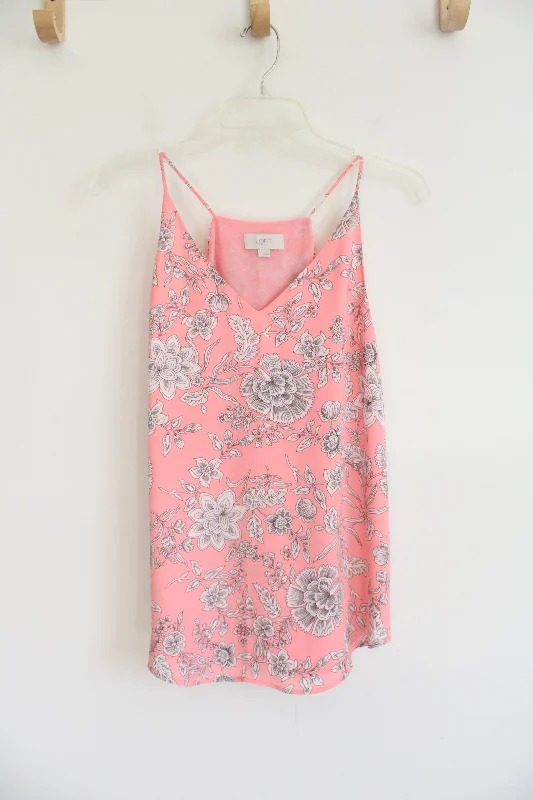 LOFT Pink Black & White Floral Flowy Tank | S lace tank top