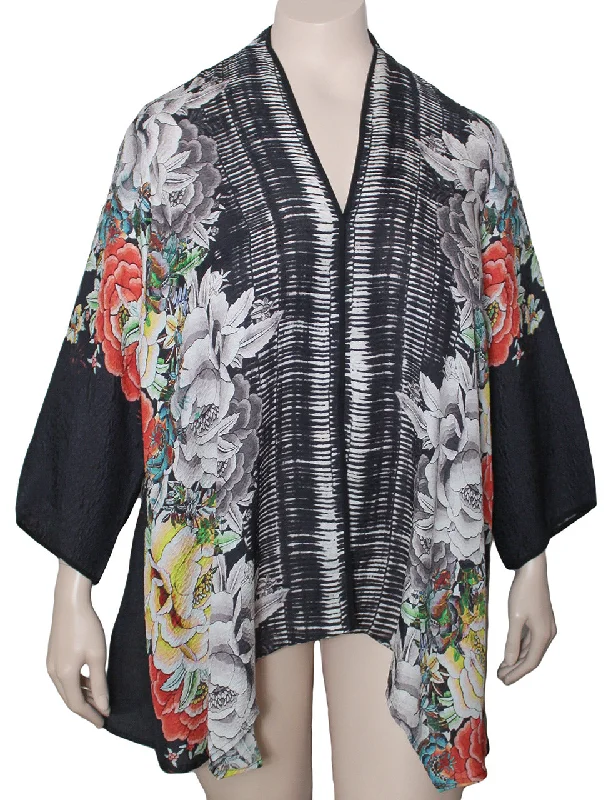 Dressori Silk Trapeze Kimono Jacket Quilted Jacket Puffer Jacket Insulated Jacket