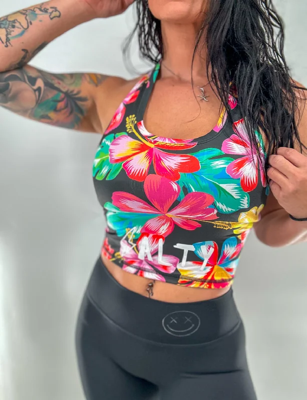 Salty Savage Ladies “90’s Bold Edition” Racerback Performance Crop Tank | Hawaiian Flowers strapless tank top