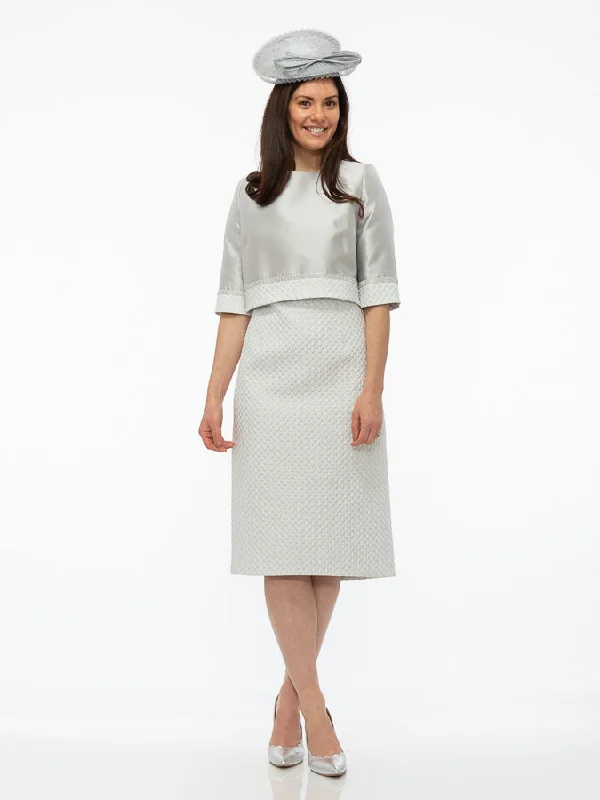 Gabriela Sanchez Silver Embossed Dress With Jacket Knit Jacket Woven Jacket Fleece Jacket