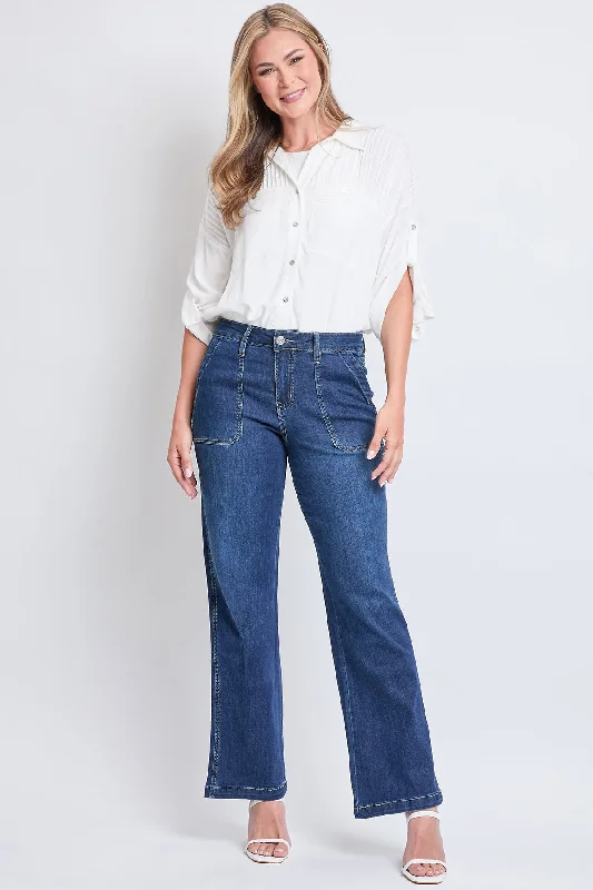Women's High Rise Pork Chop Pocket Wide Leg Pant High-Waist Trousers