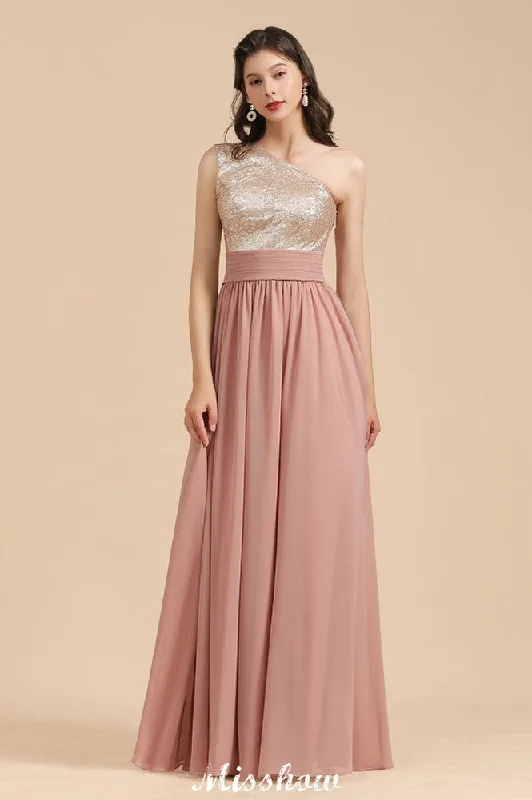 Stylish One Shoulder Sequins Chiffon Evening Party Dress Prom Dress Tunics Trendy modern