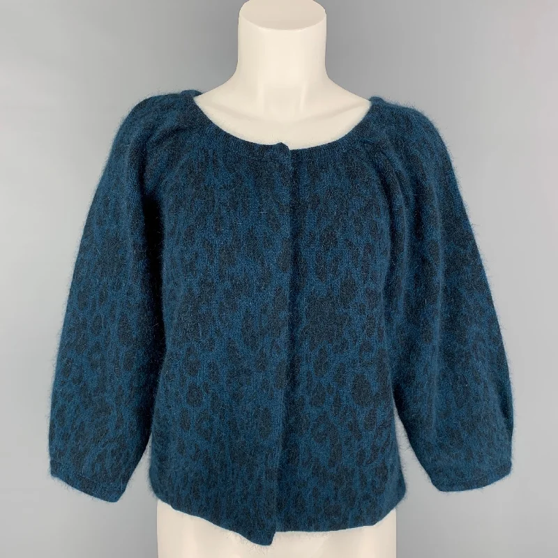 VANESSA BRUNO Size M/L Dark Blue Black Angora Blend Cardigan Collared Crew Neck Turtle Neck