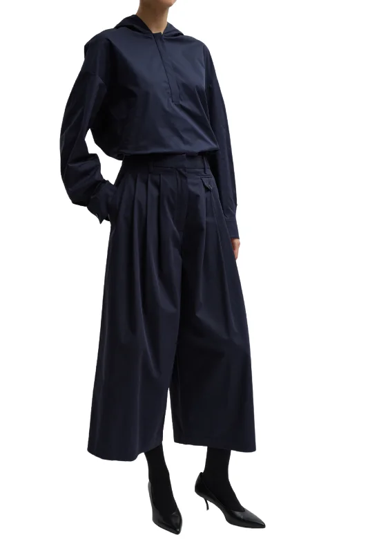 Triple Pleat Cropped Navy Pants Classic Straight Pants