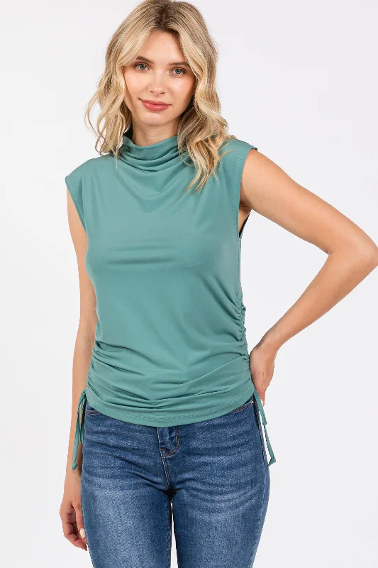 Light Teal Ruched Side Tie Tank Top white tank top