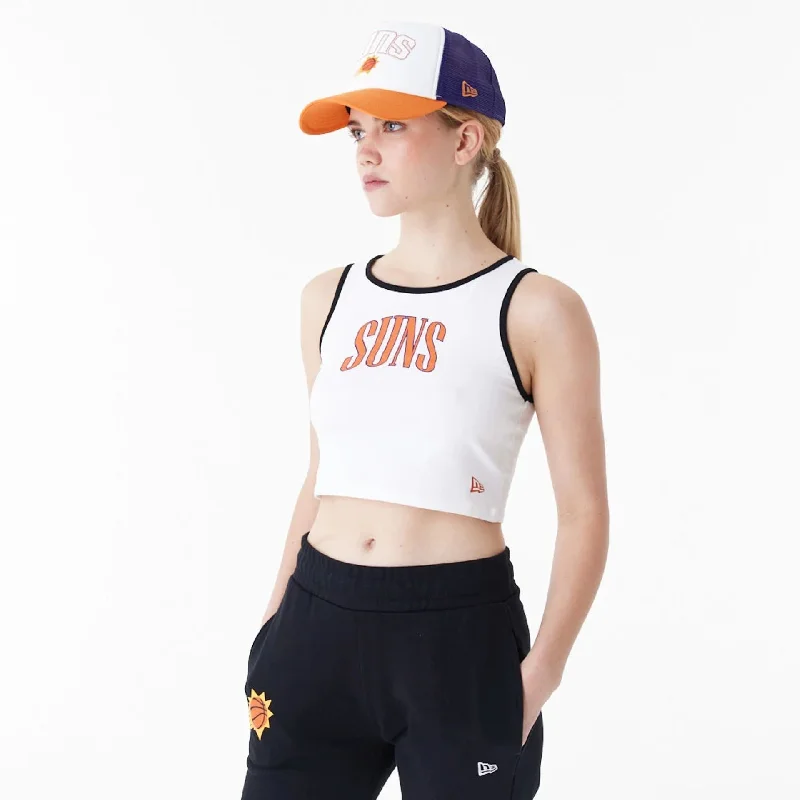 Phoenix Suns Womens NBA Team Wordmark White Crop Tank Top solid color tank