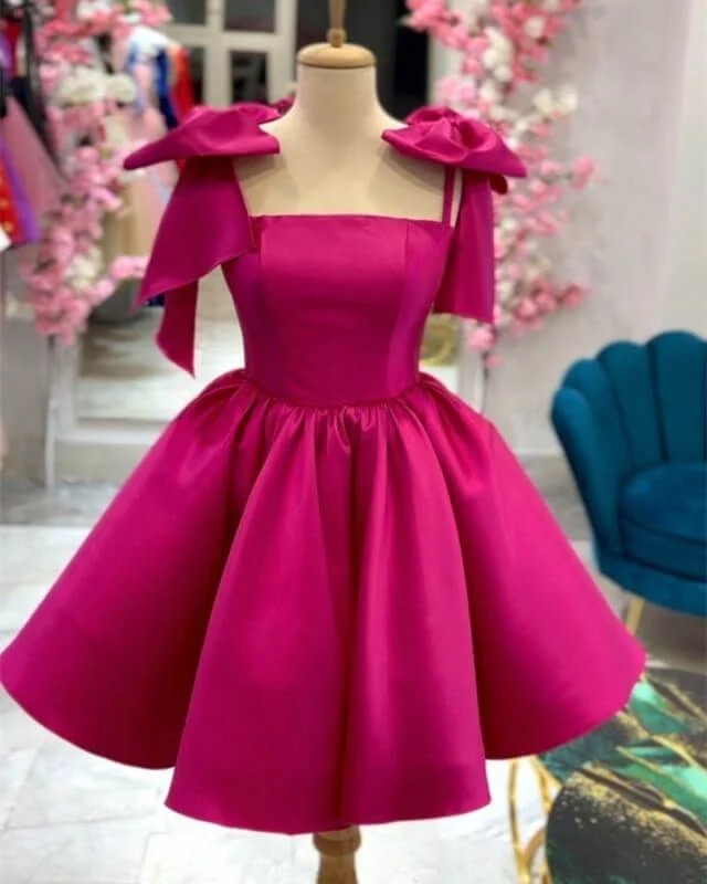 Short Satin Bow Straps Mini Dress Short Prom Party Dresses Tunics Top Casual