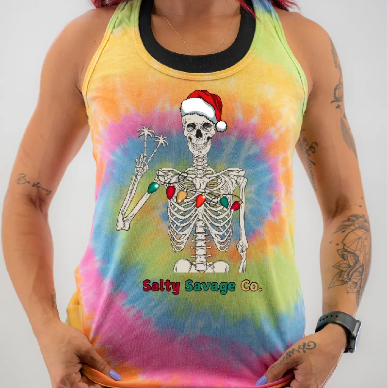 Ladies “Holiday Peace Skeleton” Racerback Tank high neck tank