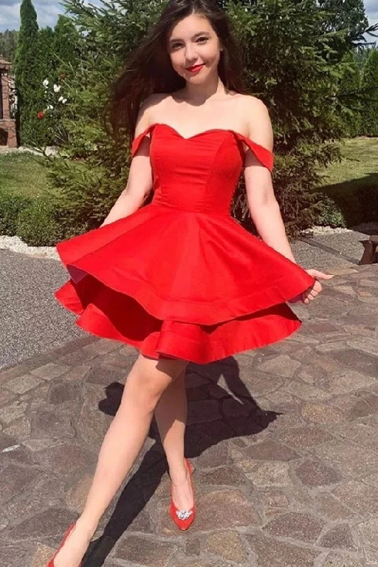 Cute Red Off The Shoulder Short Homecoming Dresseses For Teens Party Dresses Tunics Ceremony elegant