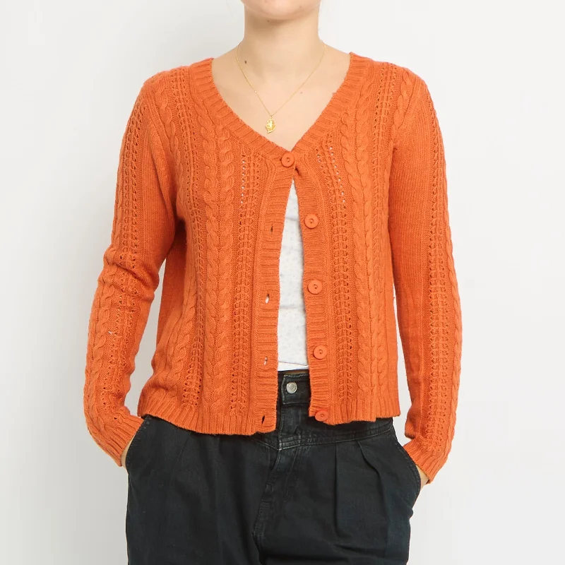 Cable Open Knit Cardigan - UK 12 Spandex Rayon Corduroy