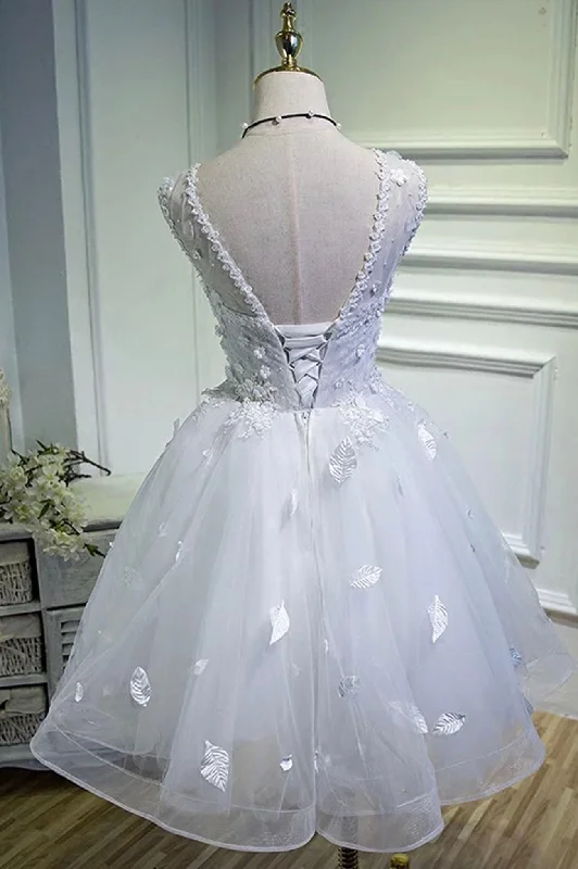 White Tulle Lace Short Prom Dress Pageant Dress, Cute Knee Length Party Dress Tunics Stylish modern