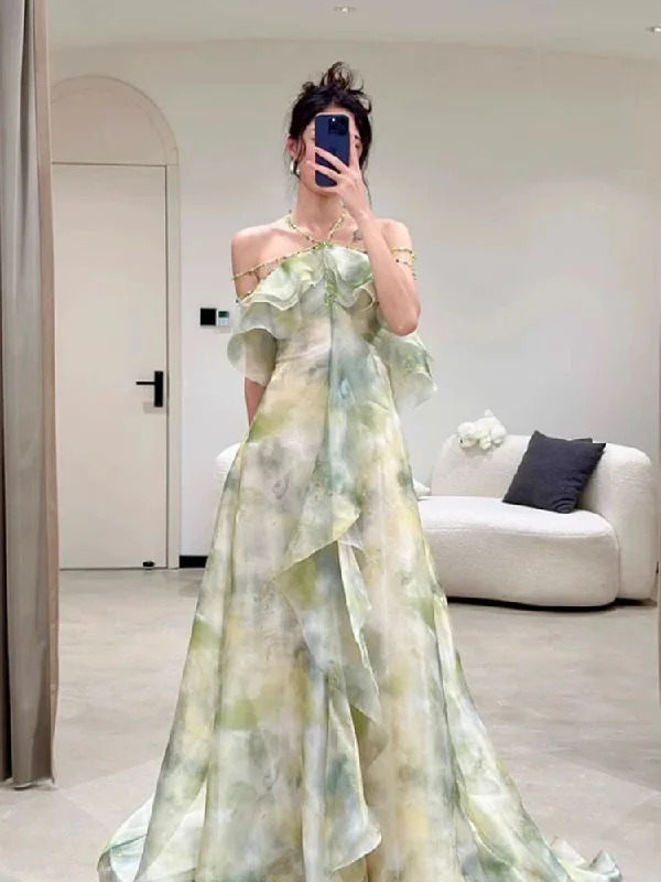 Elegant A Line Halter Chiffon Ombre Green Long Prom Dresses Evening Party Dress CC1260 Tunics Polka dots Elegant A Line Halter Chiffon Ombre Green Long Prom Dresses Evening Party Dress CC1260 Tunics Polka dots