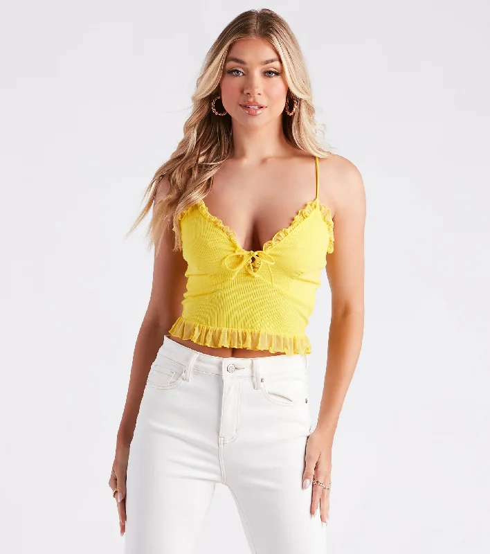 Frill Of The Moment Ruffle Tank Crop Top sage tank top