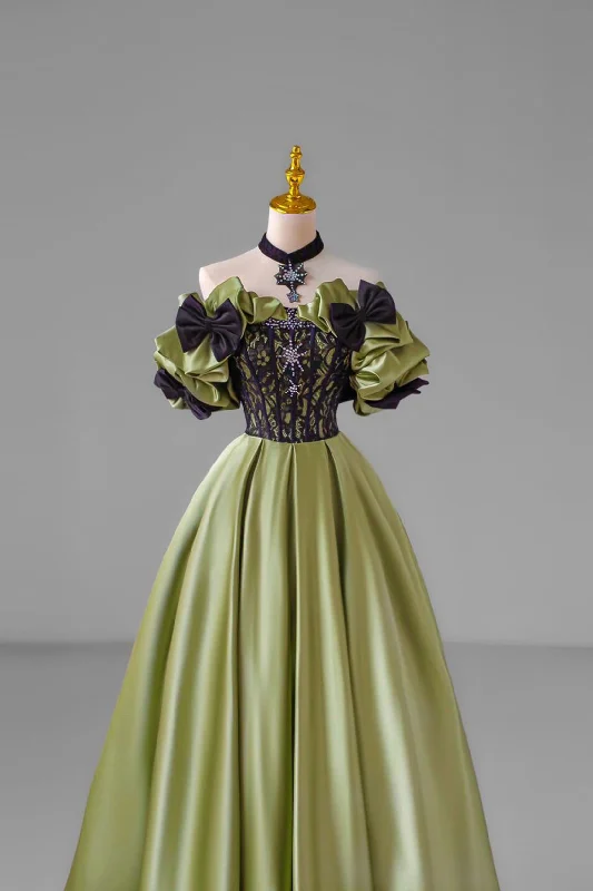 Green Satin Floor Length Prom Dress with Lace, Green Evening Party Dress Tunics Favorite customer