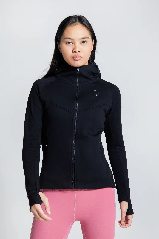Womens- Contour Jacket - Black Satin Fabric Silk Fabric Chiffon Fabric