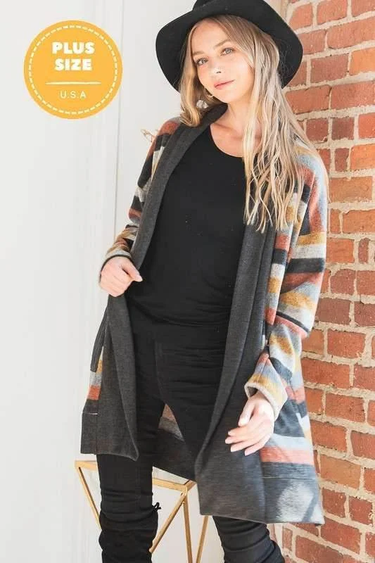 Jade By Jane Plus Size Multi Color Stripe Cardigan Cardigan Knitwear Sweater