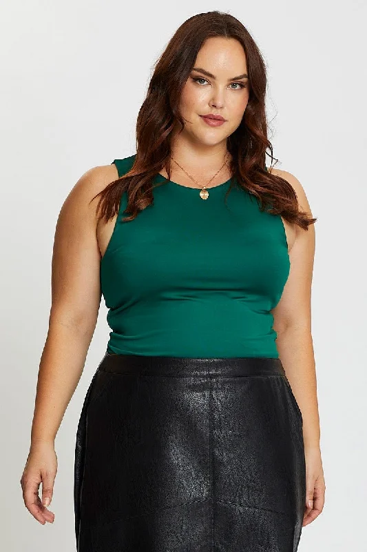 Green Tank Top Crew Neck Sleeveless Cotton Crop charcoal tank top