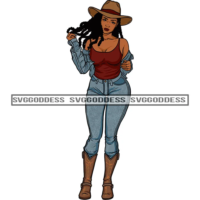 Black Woman In Jean Jacket Tank Top Jeans Cowboy Boots And Hats Long Braids SVG JPG PNG Vector Clipart Cricut Silhouette Cut Cutting Zippered Front Buttoned Front Snap Front Black Woman In Jean Jacket Tank Top Jeans Cowboy Boots And Hats Long Braids SVG JPG PNG Vector Clipart Cricut Silhouette Cut Cutting Zippered Front Buttoned Front Snap Front