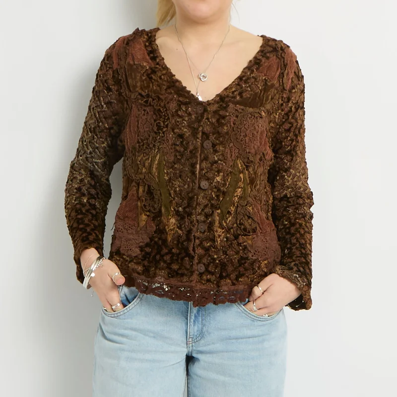Textured Knitted Cardigan - UK 12 Spandex Rayon Corduroy