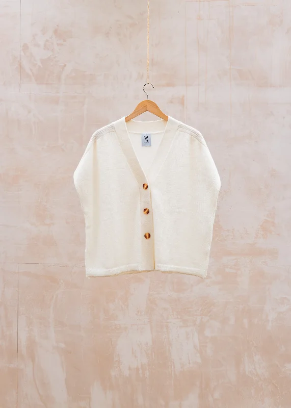 Sleeveless Roos Cardigan in Angel White Satin Fabric Silk Fabric Chiffon Fabric