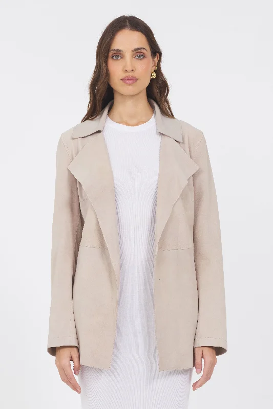 Freya Washed Suede Jacket Beechwood - Jakett Welt Pockets Slit Pockets Flap Pockets