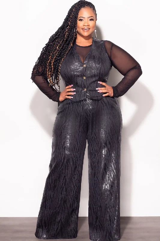 Final Sale Plus Size 2pc Sleeveless Blazer Vest and Pants Set in Black Snake Print Cozy Jogger Leggings Final Sale Plus Size 2pc Sleeveless Blazer Vest and Pants Set in Black Snake Print Cozy Jogger Leggings