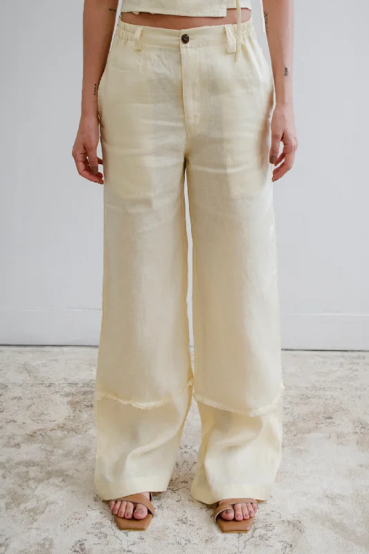 Roca Linen Pant | Butter Yellow Trendy High-Waist Trousers