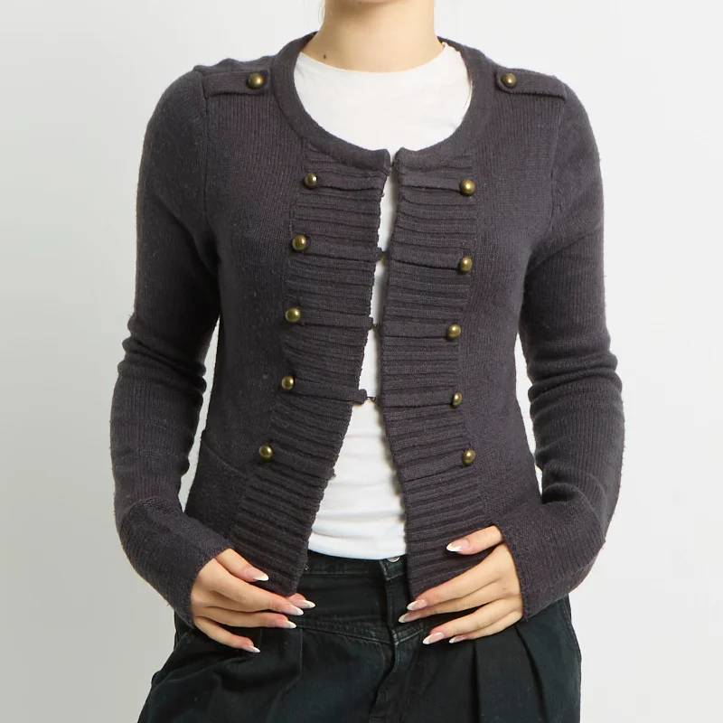 Hook Eye Detail Button Cardigan - UK 10 Fitted Loose Oversized