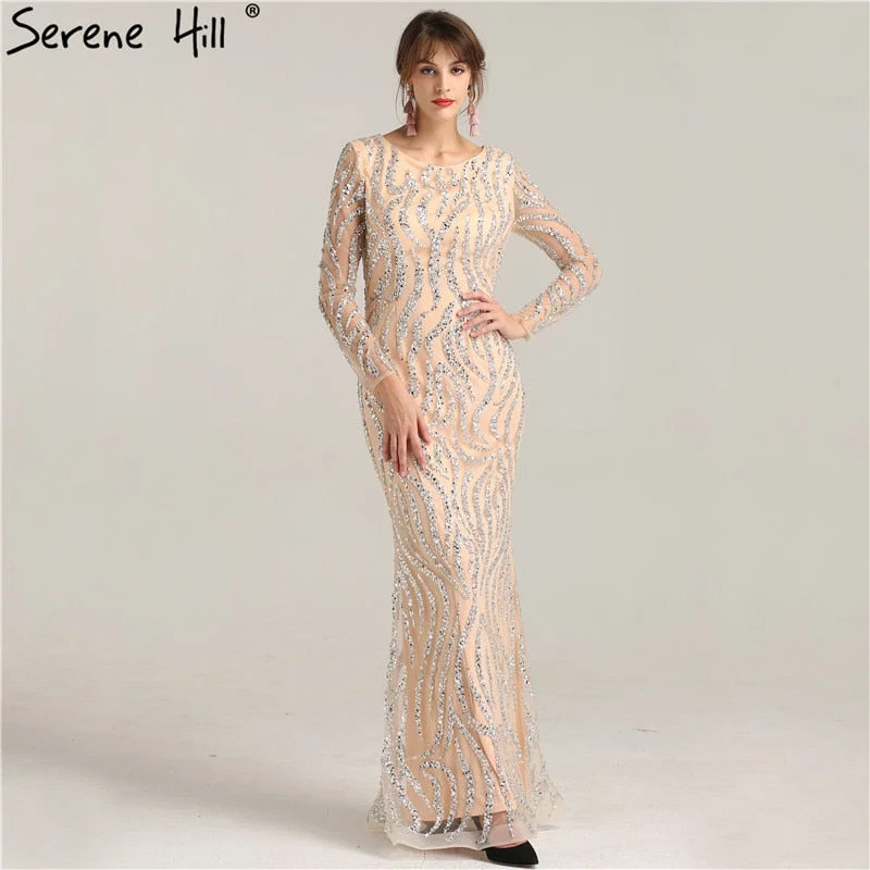 Mermaid Sparkly Evening Dresses Long Sleeves Beading Evening Party Dress LA6175 Tunics Yoga stretchy