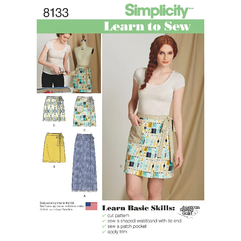 Simplicity Pattern 8133 Women's Learn to Sew Wrap Skirts silk skirt smooth