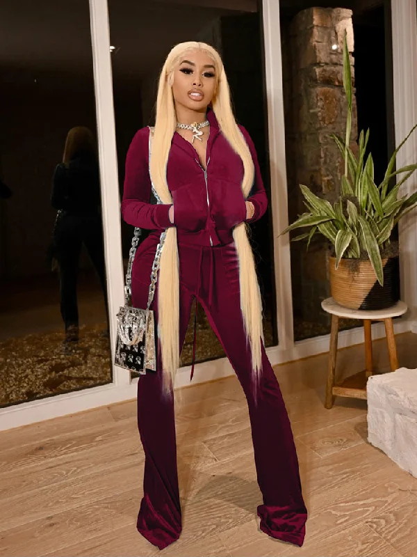Two Piece Velvet Long Sleeve Jackets & Pants Nylon Jacket Polyester Jacket Spandex Jacket