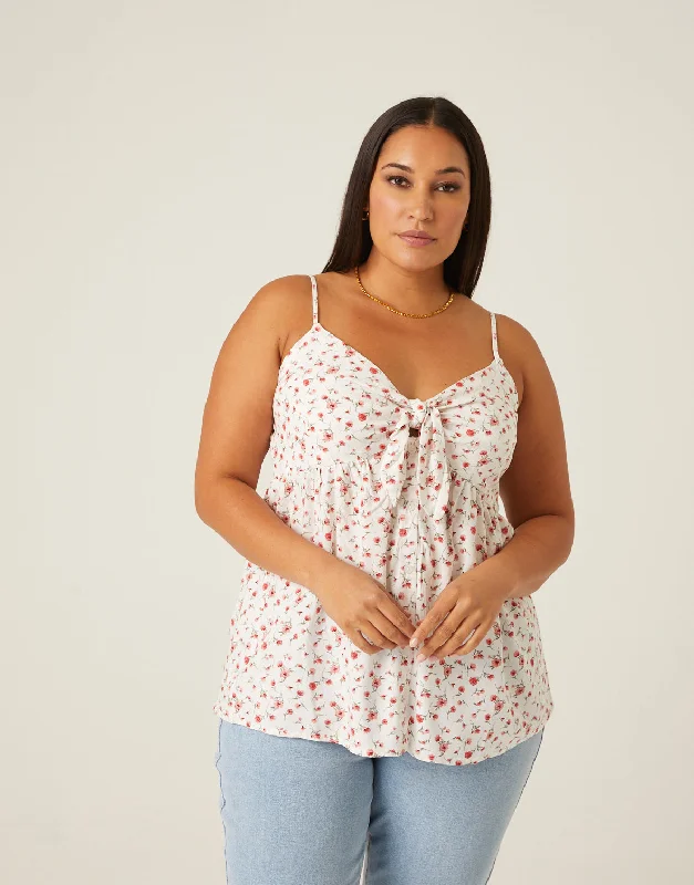Plus Size Tied Floral Tank cotton tank top