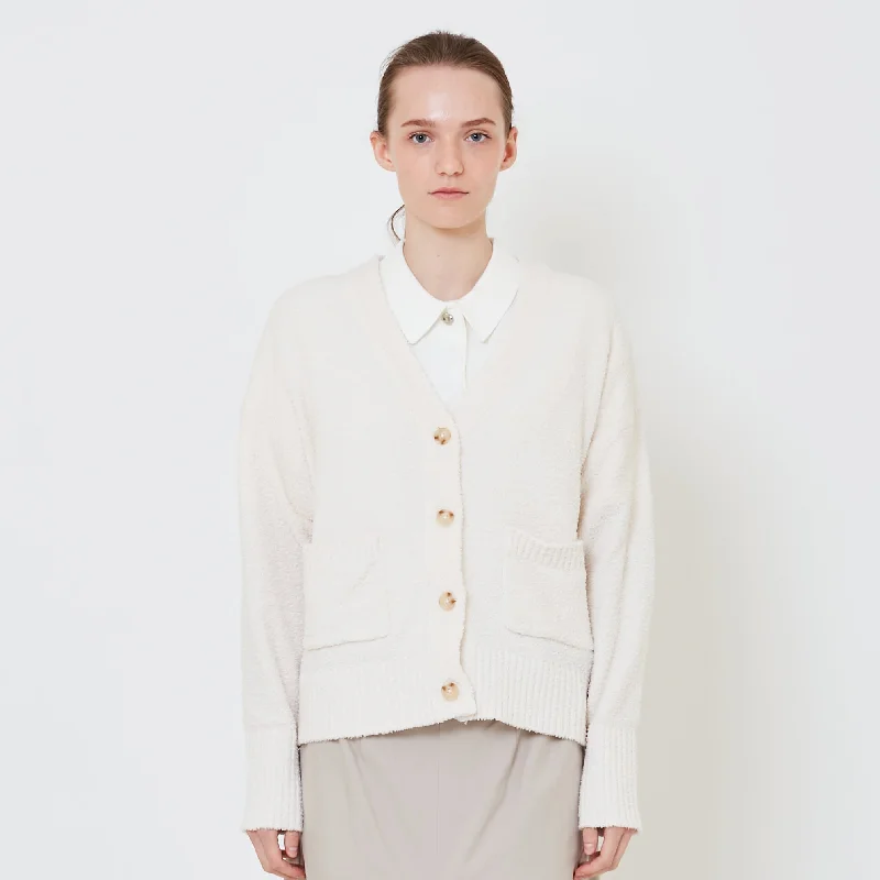 Women Textured Knit Cardigan - Off White - SW2411196A Spandex Blend Rayon Blend Denim Blend