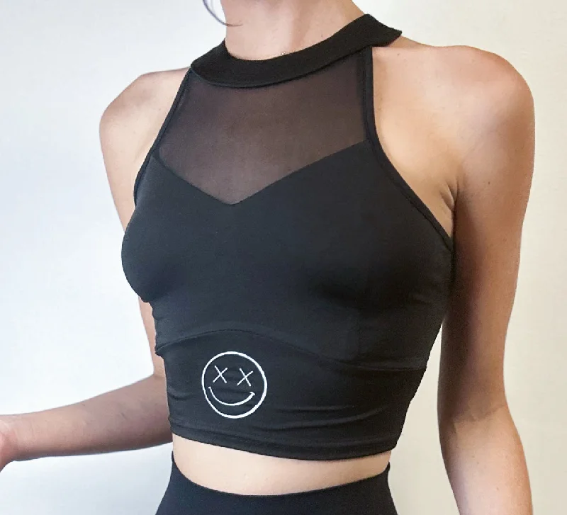 Salty Savage Ladies “OG Smile” Mesh Cropped Mock Neck Tank sexy tank top