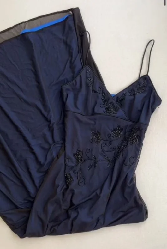 Gorgeous Straps Navy Blue V Neck Prom Dress Chiffon Beaded Party Dress Evening Gown Tunics Chic elegant