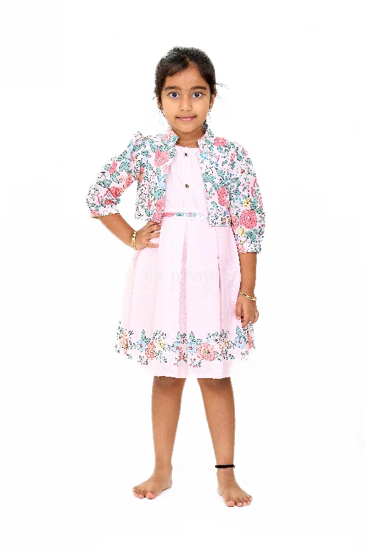 Stylish Two-Piece Girls Dress and Jacket with Floral Embroidery Quilted Jacket Puffer Jacket Insulated Jacket