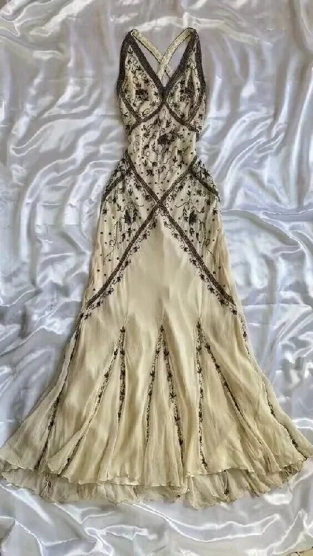 Sexy Mermaid Straps Chiffon Beaded Long Prom Dress Backless Formal Evening Dress Party Dress Tunics Essential wardrobe