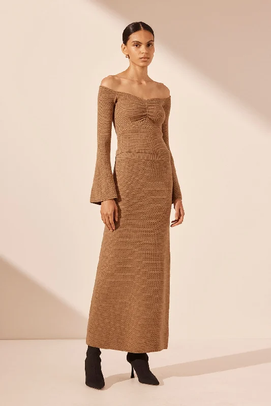 EVE MAXI SKIRT - WALNUT breathable skirt fabric