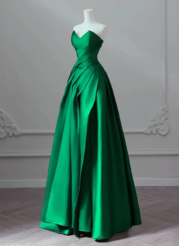 A-line Green Satin Lace-up Floor Length Party Dress, Green Satin Prom Dress Tunics Occasion special