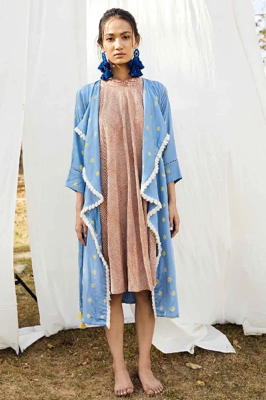Block Printed Bais Dress With Bandhej Waterfall Jacket Belted Jacket Elasticated Jacket Padded Jacket