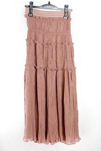 Random Pleats Skirt (Pink) button skirt front