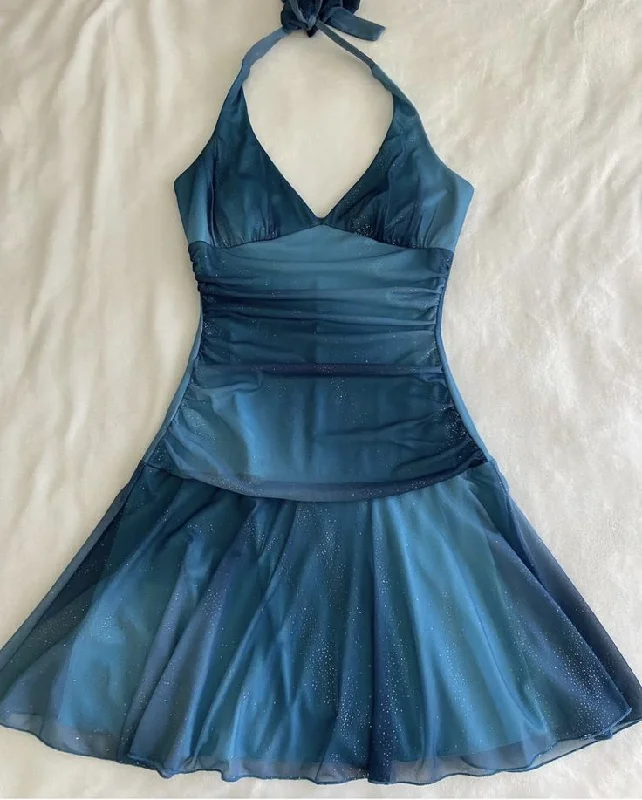 Chiffon Sleeveless Halter Party Dress Short Prom Dress Off-the-shoulder Chic Trendy
